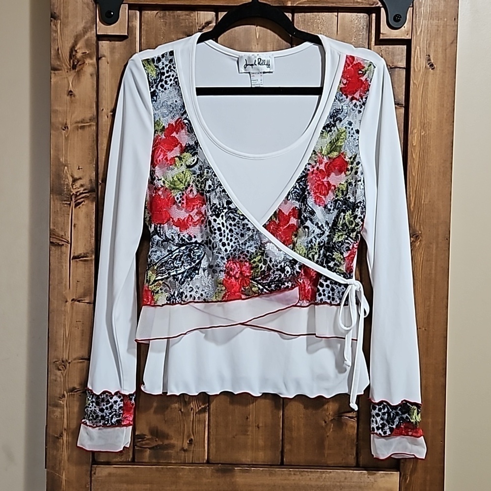 Joseph Ribkoff Floral Lace Sheer Overlay Top Sz 10
